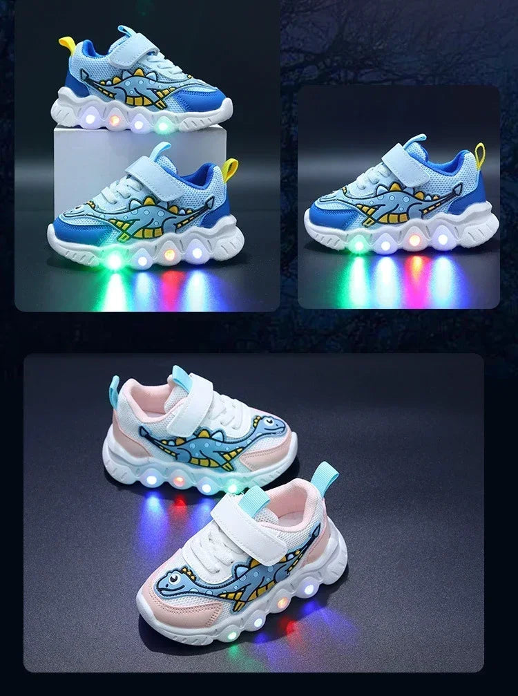 LED Light-Up Kids Sneakers – Breathable Mesh Cartoon Shoes for Boys & Girls
