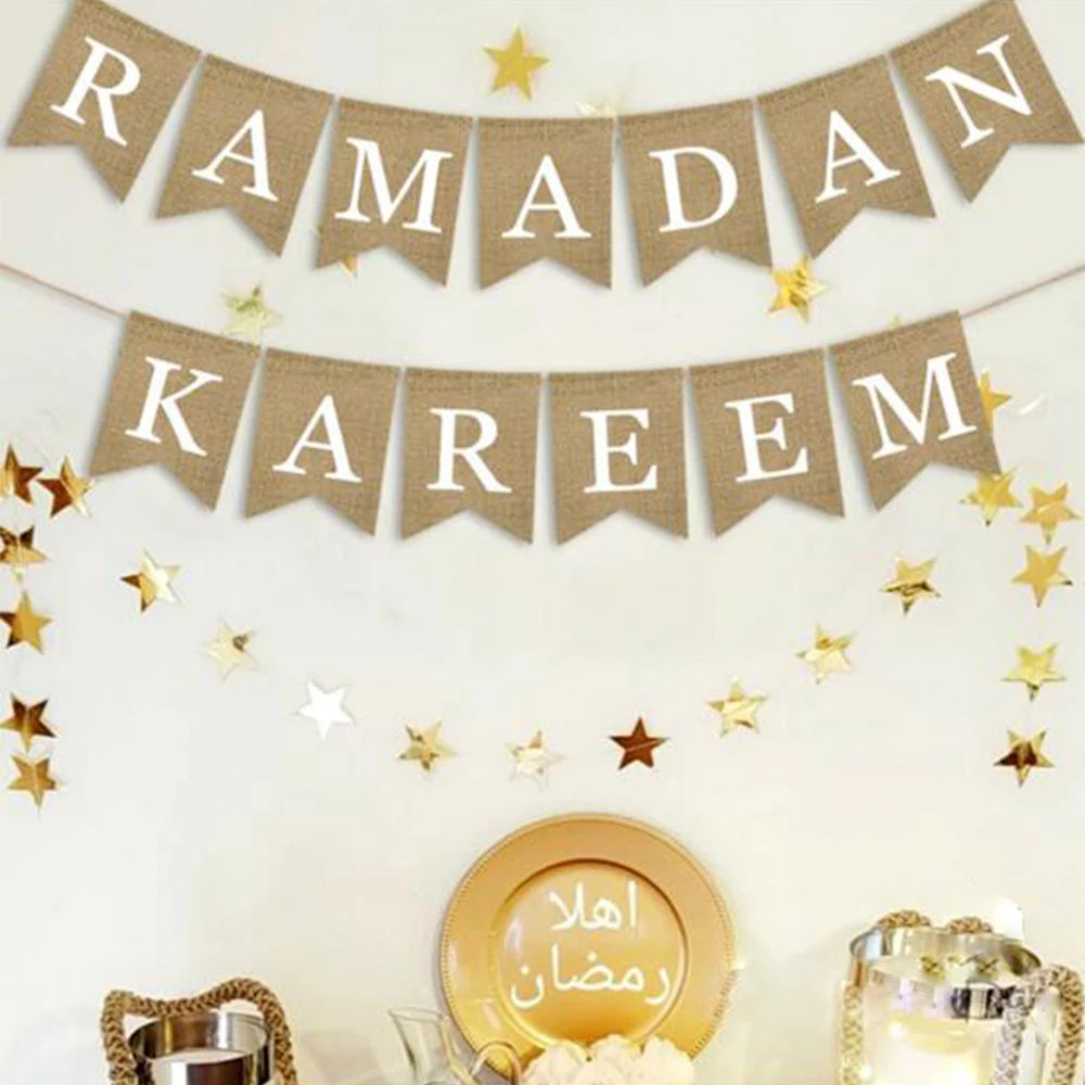 2 Pack Ramadan Kareem Banner Islamic Muslim Home Decoration 2025 Hanging Wall Party Supplies