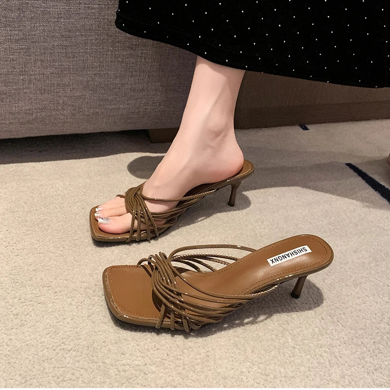Concise Narrow Band Women's Slippers – Fashion Thin Heel Party Mules / Slide Pumps