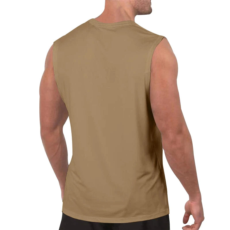 Summer Men's Solid Color V-Neck Vest, Casual Breathable Sleeveless T-Shirt, Suitable for Fitness and Sports Tank Tops