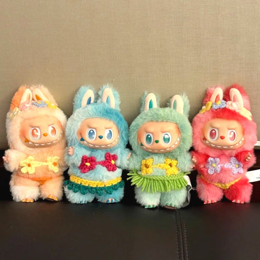 Summer Bikini Labubu 3.0 Doll Accessories Set – Colorful Floral Yarn Bikini, Bib, and Headband for Doll Clothes