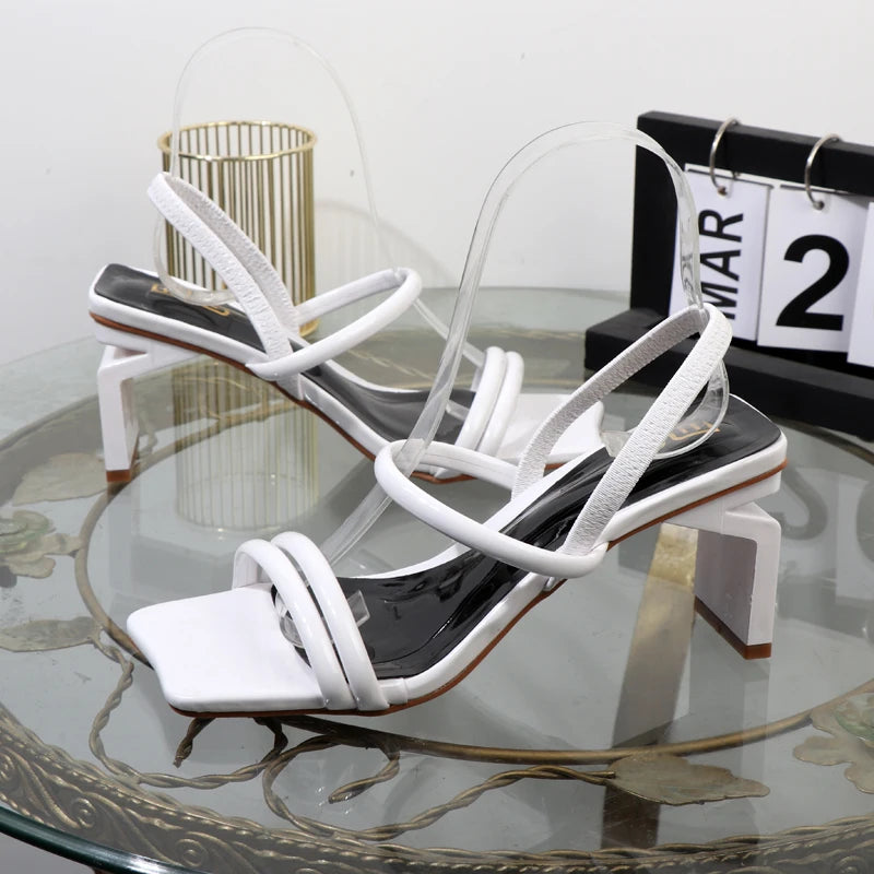 Plus Size Women's Sandals – Elegant Thick Square Heel with Elastic Band Bullet Points shoes