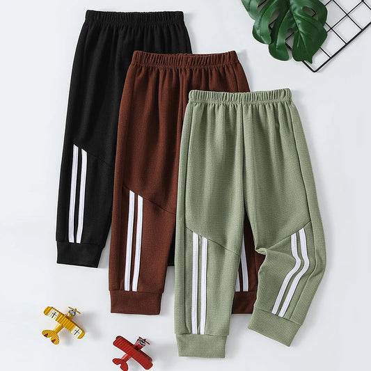 1/3-Piece Autumn & Winter Waffle Knit Sweatpants for Boys & Girls – Solid Color, Casual & Sporty