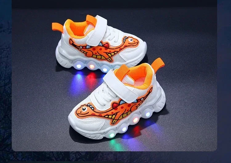 LED Light-Up Kids Sneakers – Breathable Mesh Cartoon Shoes for Boys & Girls