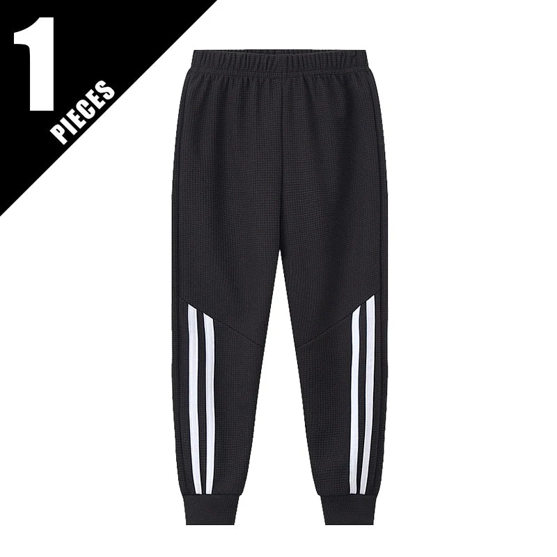 1/3-Piece Autumn & Winter Waffle Knit Sweatpants for Boys & Girls – Solid Color, Casual & Sporty