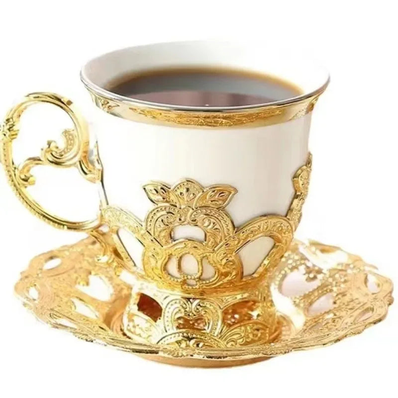 Golden Border Turkish Coffee Cups European Classical Plating Ceramic Cup and Saucer Set Afternoon Tea Set