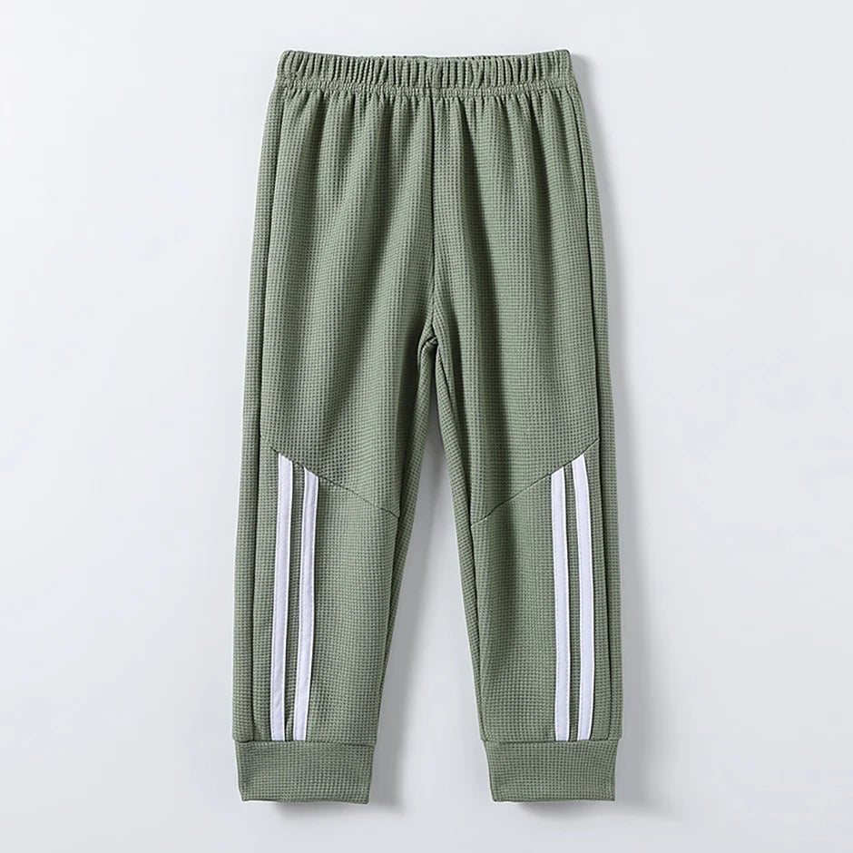 1/3-Piece Autumn & Winter Waffle Knit Sweatpants for Boys & Girls – Solid Color, Casual & Sporty