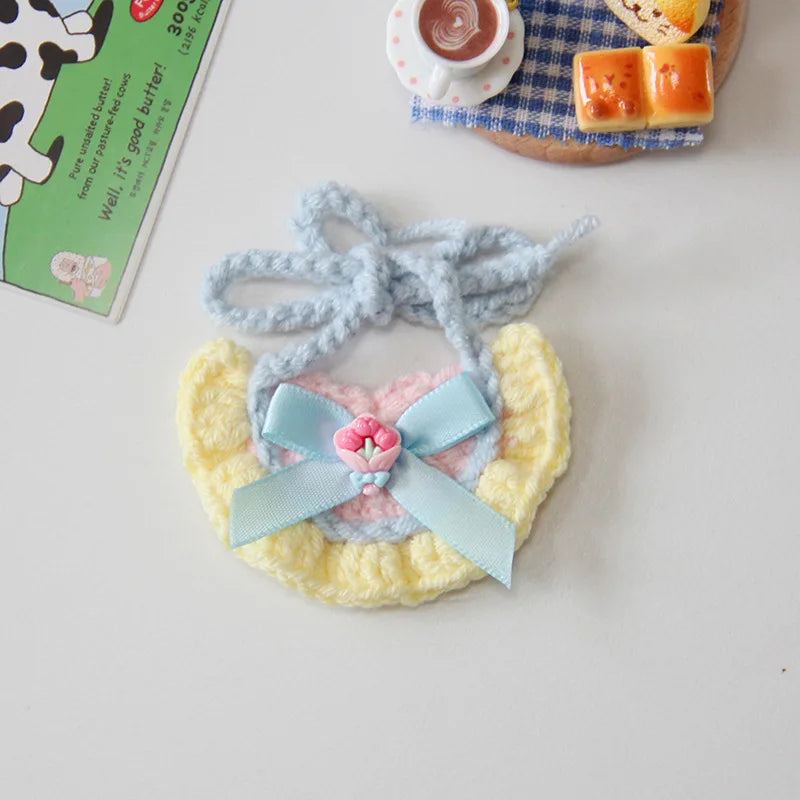 Summer Bikini Labubu 3.0 Doll Accessories Set – Colorful Floral Yarn Bikini, Bib, and Headband for Doll Clothes