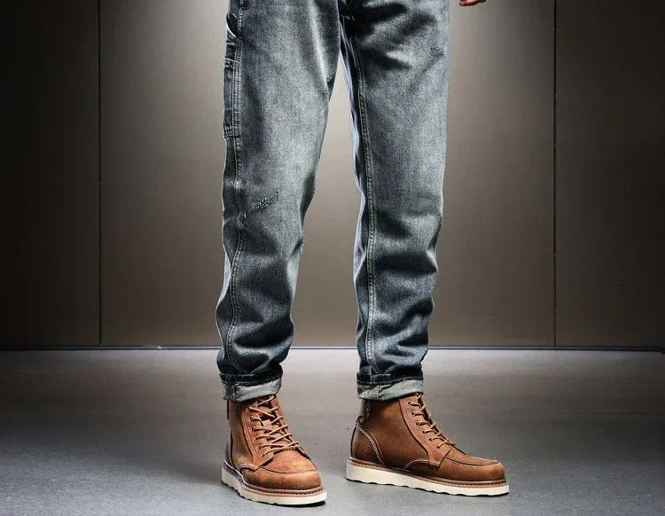 High Quality Male Cowboy Pants Retro Washed Straight Jeans For Men Plus Size Trousers Comfortable Xs Wide Leg Denim Kpop Cheap