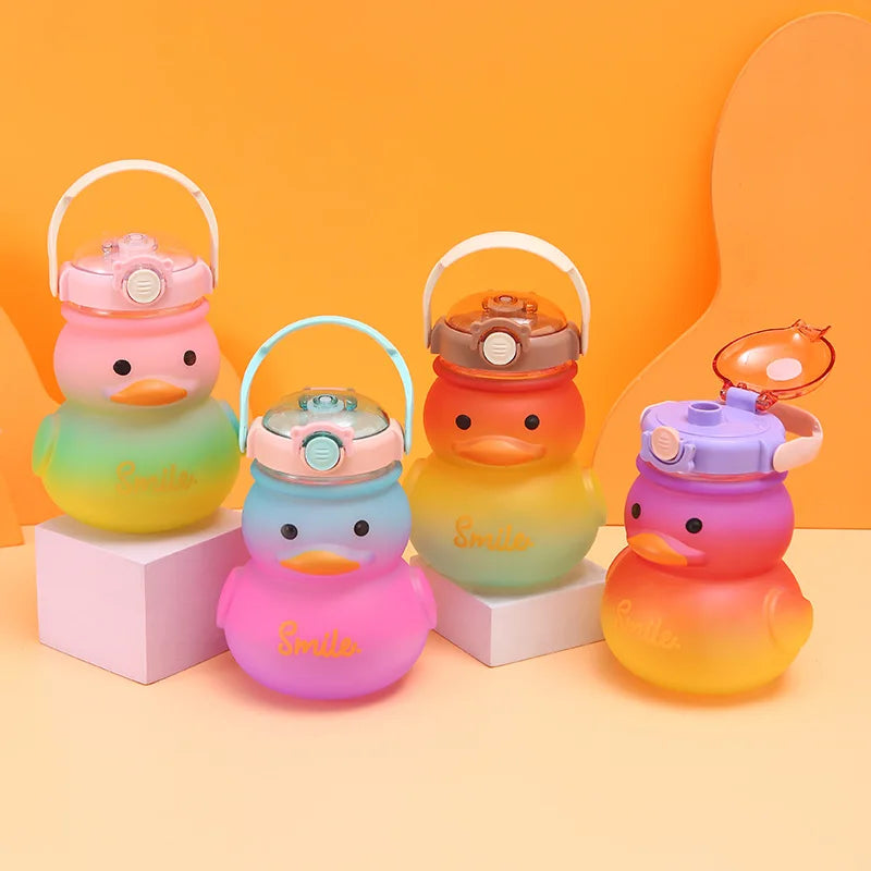 650ml Cute Water Bottle with Straw Portable Children's Kawaii Duck Kettle Summer Large Capacity Plastic Drinking Cup