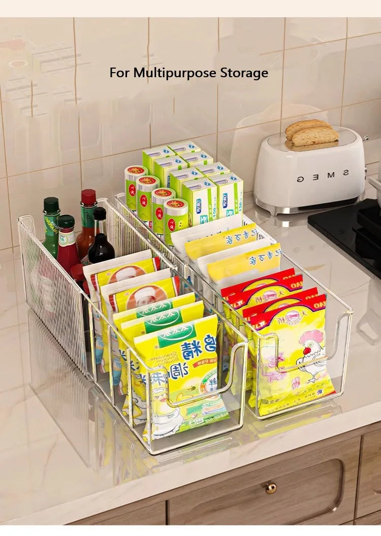 Clear Plastic Expandable Spice Organizer with Dividers – Snack, Tea Packet & Pantry Storage Containers
