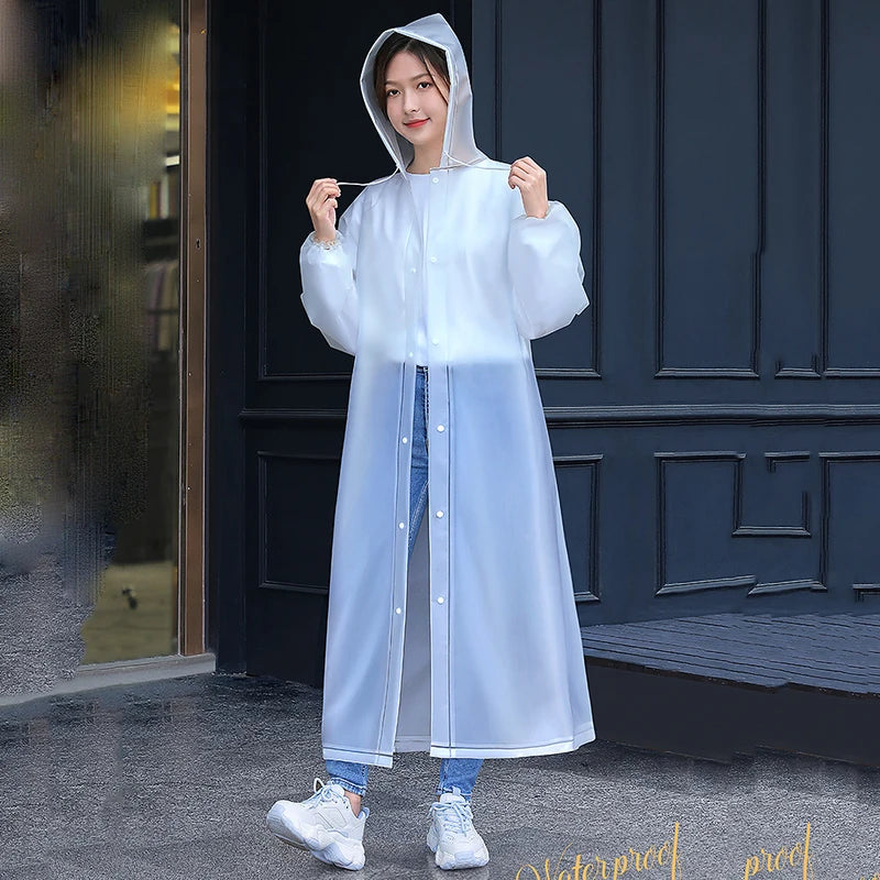 Unisex Long Waterproof Raincoat with Hood – Lightweight EVA Rain Poncho for Adults, Travel, Camping, and Fishing