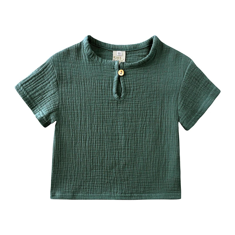 2025 Toddler Summer Boy Girl Outfits Cotton Linen Solid T-shirt Shorts Clothes For Children Korean Casual Breathable Clothes Set