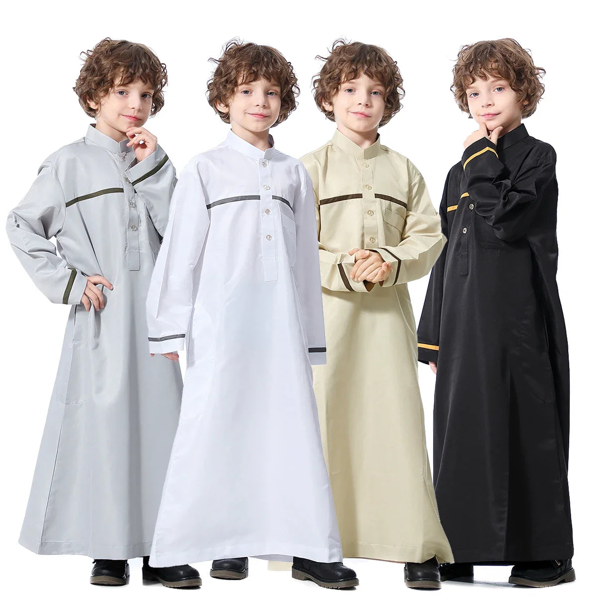 Arab Jubba Boys Robe Kids Abayas Kaftan Islamic Clothing Long Sleeve Thobe Middle East Teenage Clothing Muslim Ramadan Eid Dress