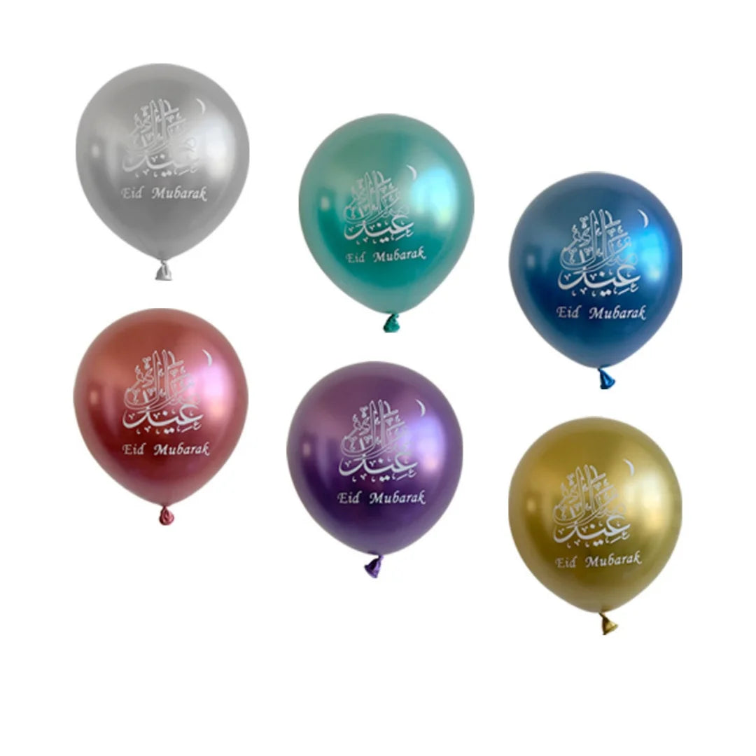 10pcs Eid Mubarak Latex Balloons Chrome Metal Gold Silver 10inch Balloon Ramadan Kareem Decoration Muslim Islamic Party Supplies