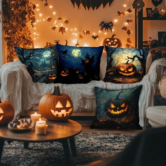 Spooky Halloween Pillowcases – Pumpkin & Enchanted Night Scene Cushion Covers for Holiday Decor and Gifting