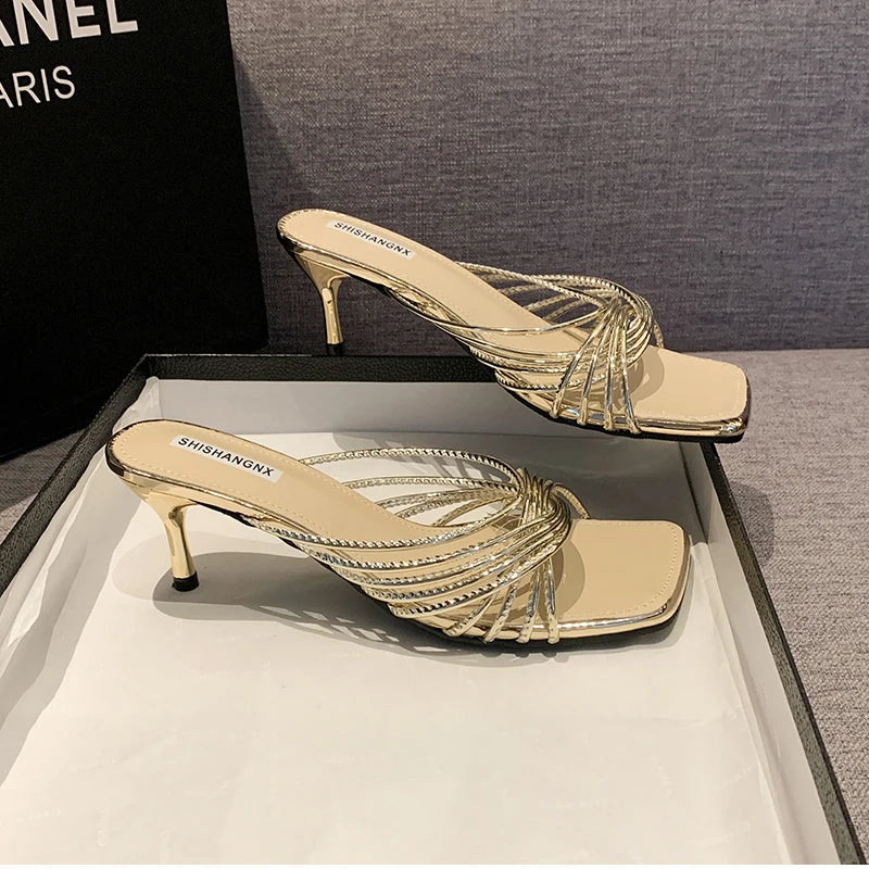 Concise Narrow Band Women's Slippers – Fashion Thin Heel Party Mules / Slide Pumps