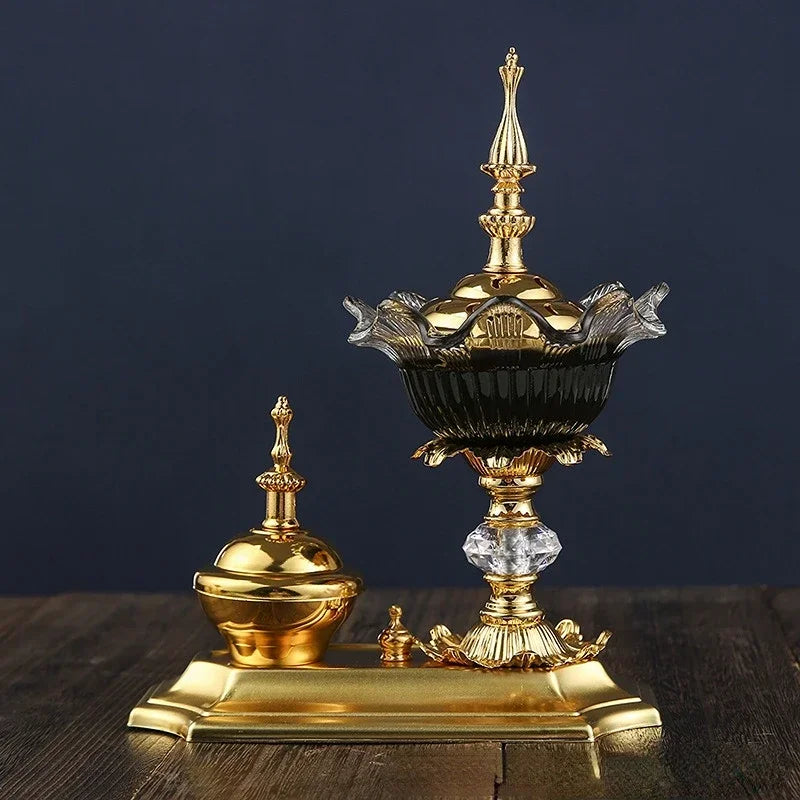 Crystal Incense Burner Metal Arabian Diffuser Bakhoor Oud Sandal Cone Charcoal Censer Ramadan Gifts for Yoga Spa Home Decor