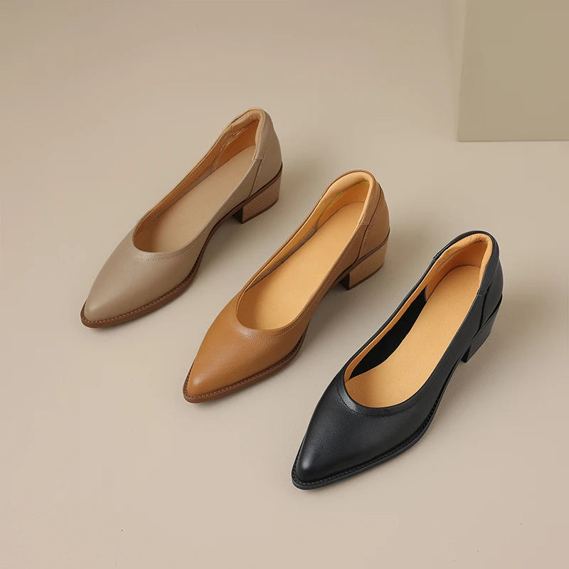 2024 New Women shoes Shallow Genuine Leather Made, Heels, Pointed Toe Summer Shoes