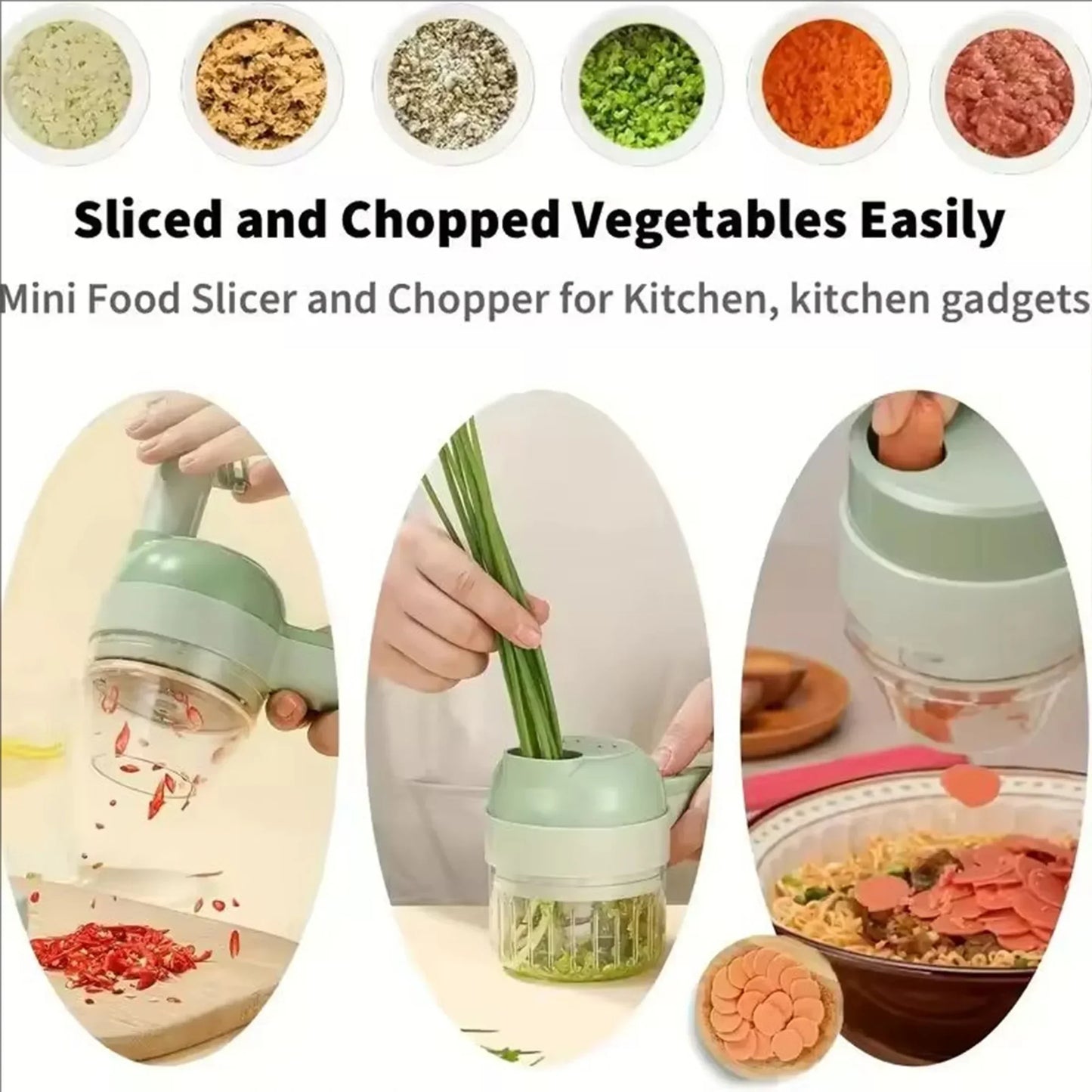 Mini Wireless Food Chopper – Cordless Electric Garlic & Veggie Masher with Multi-Blade Design