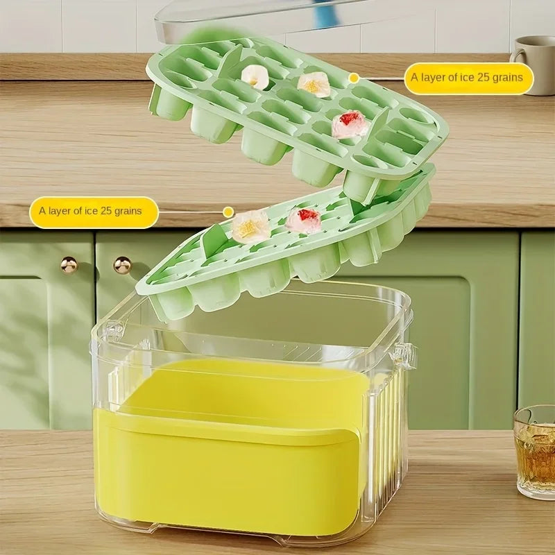 Premium Compact Double-Layer Ice Cube Tray with Lid & Storage Bin – Pull-Out Ice Drawer with Carry Handle | Space-Saving Kitchen Essential