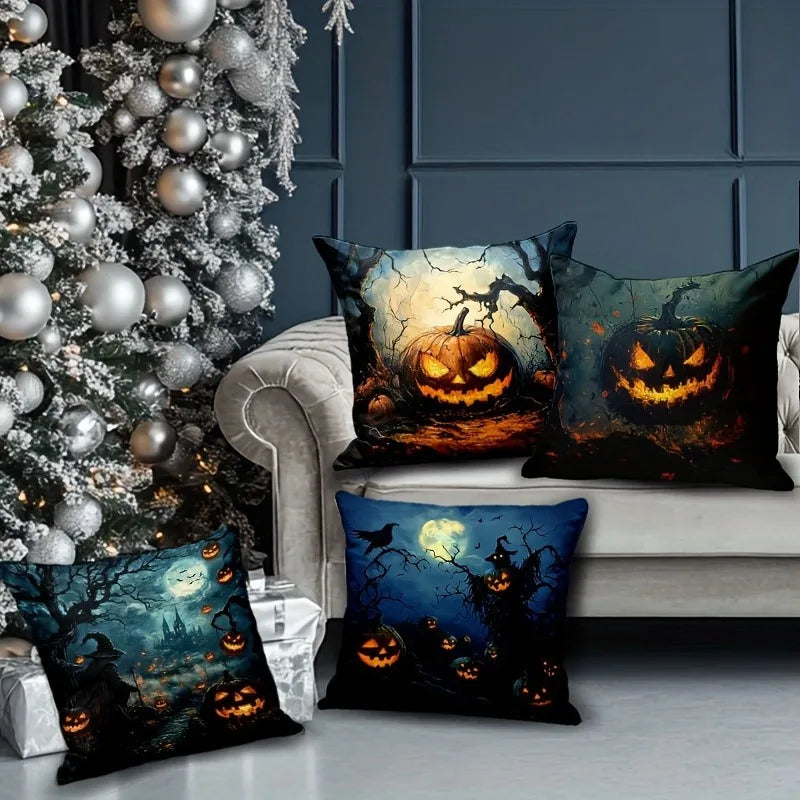 Spooky Halloween Pillowcases – Pumpkin & Enchanted Night Scene Cushion Covers for Holiday Decor and Gifting