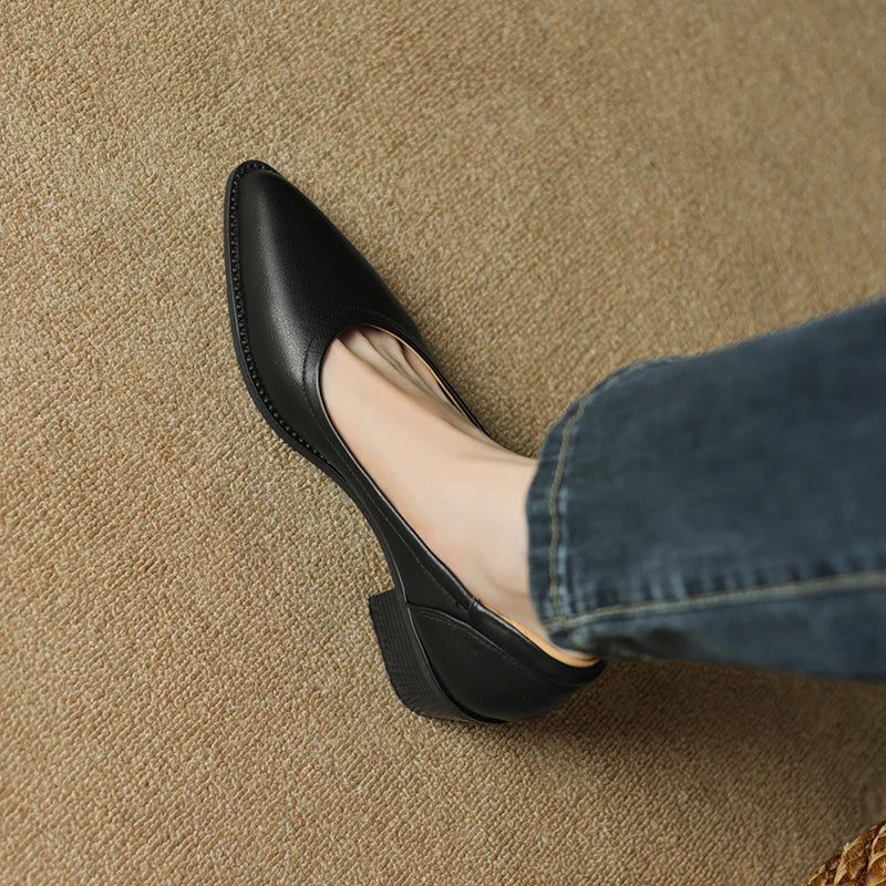 2024 New Women shoes Shallow Genuine Leather Made, Heels, Pointed Toe Summer Shoes