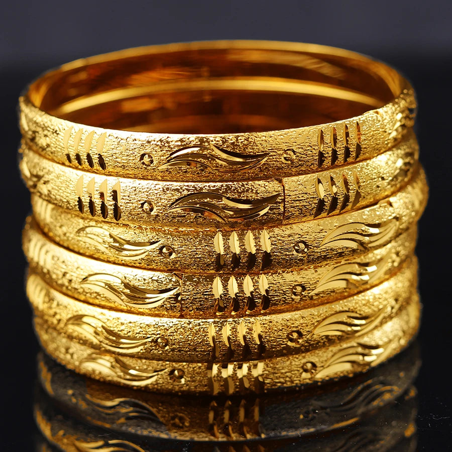 Golden Middle East 6-Piece Ethiopian Girl Copper Bracelets – Dubai Women's Fashion Jewelry, Eritrean Bride Wedding Gift