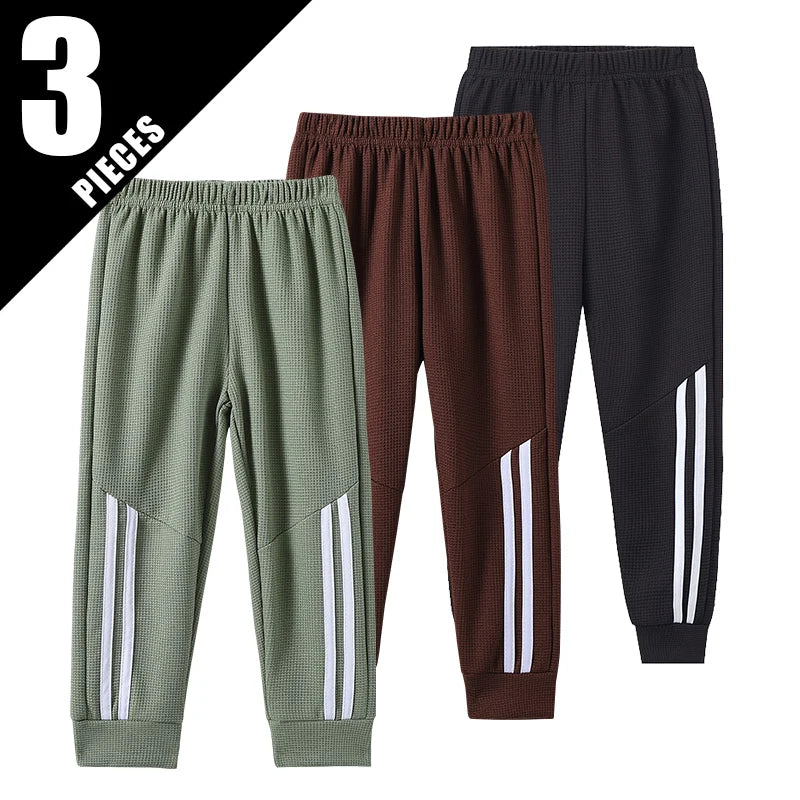 1/3-Piece Autumn & Winter Waffle Knit Sweatpants for Boys & Girls – Solid Color, Casual & Sporty