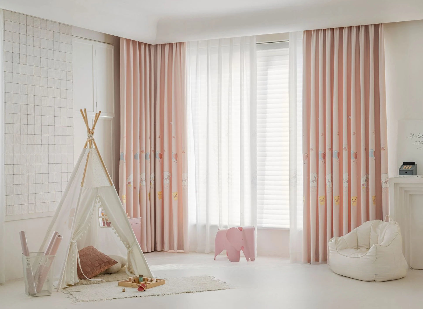 Modern Simple Playful Cartoon Printed Curtains Cute Little Dog Embroidery Blackout for Girls' Rooms Children's Rooms Curtains