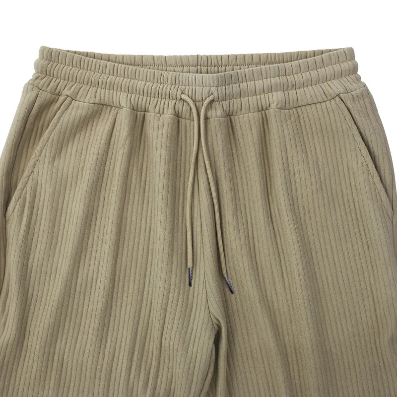 Men's Casual High-Waist Wide-Leg Pants – Loose Fit, Striped, Straight-Leg, Spring & Autumn Style