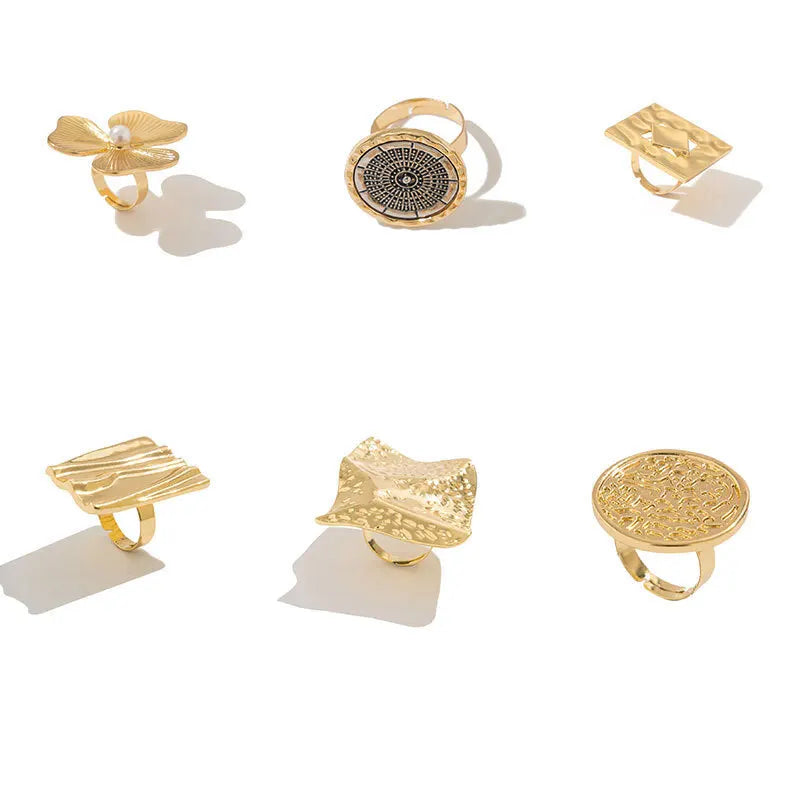 SHIXIN Creative Irregular Geometric Square Round Open Ring for Women Hip Hop Gold Color Adjustable Ring Finger Jewelry 2025 New