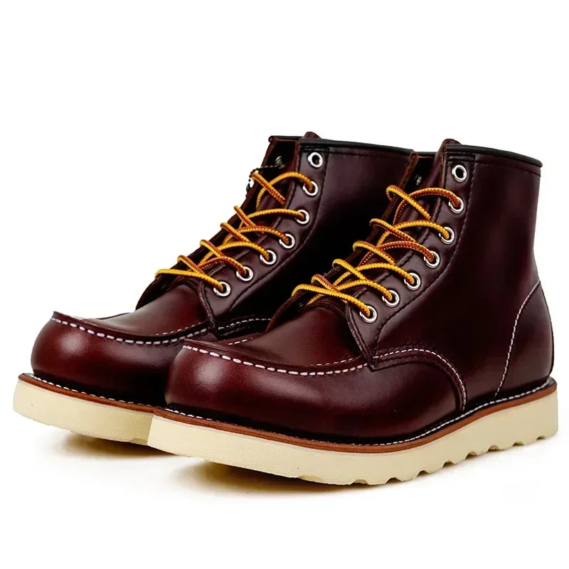 Men’s American-Style Leather Boots – Handmade Cowhide, Goodyear-Welted Motorcycle Design