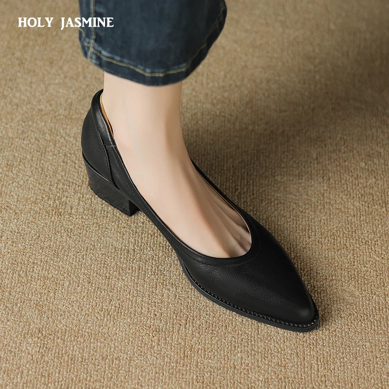 2024 New Women shoes Shallow Genuine Leather Made, Heels, Pointed Toe Summer Shoes