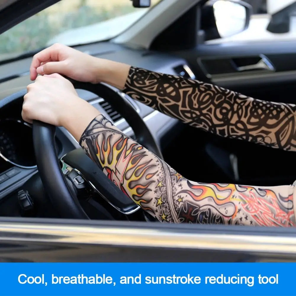New Flower Tattoo Arm Sleeves – Seamless UV Protection Arm Warmers for Men & Women, Outdoor Riding Sunscreen