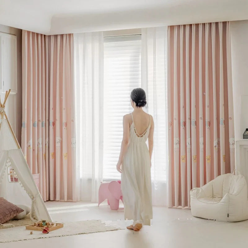 Modern Simple Playful Cartoon Printed Curtains Cute Little Dog Embroidery Blackout for Girls' Rooms Children's Rooms Curtains