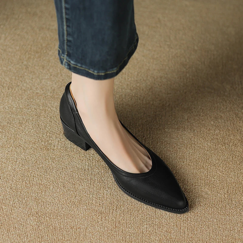 2024 New Women shoes Shallow Genuine Leather Made, Heels, Pointed Toe Summer Shoes