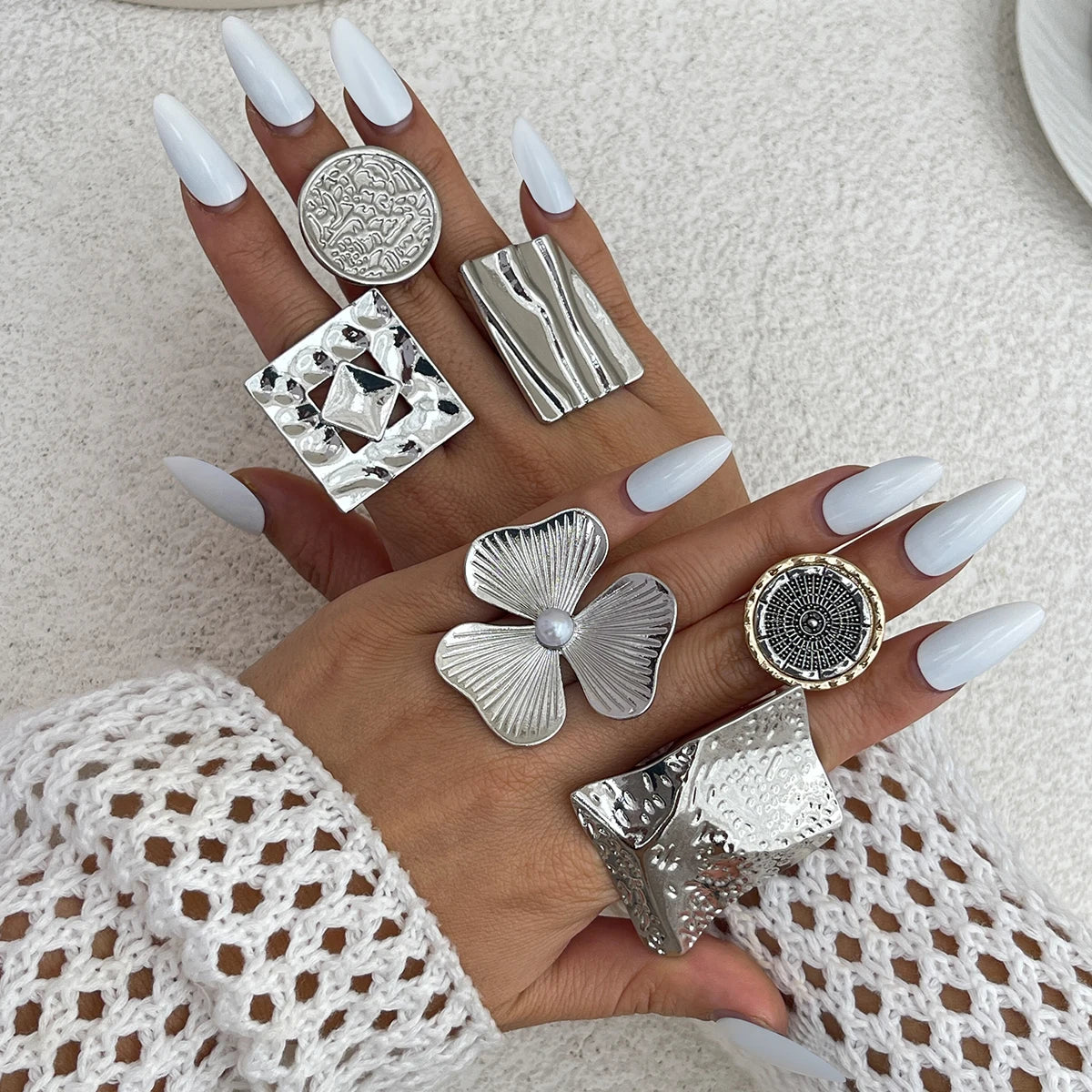 SHIXIN Creative Irregular Geometric Square Round Open Ring for Women Hip Hop Gold Color Adjustable Ring Finger Jewelry 2025 New