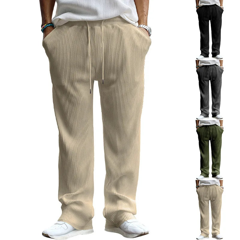 Men's Casual High-Waist Wide-Leg Pants – Loose Fit, Striped, Straight-Leg, Spring & Autumn Style