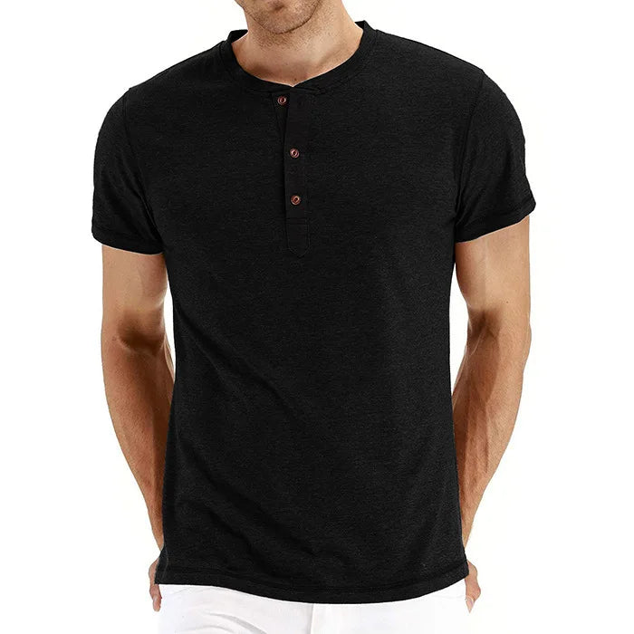 High Quality Cotton Henley T-Shirt for Men – Slim Fit, Short Sleeve, Solid Color, Fashion Casual Tee