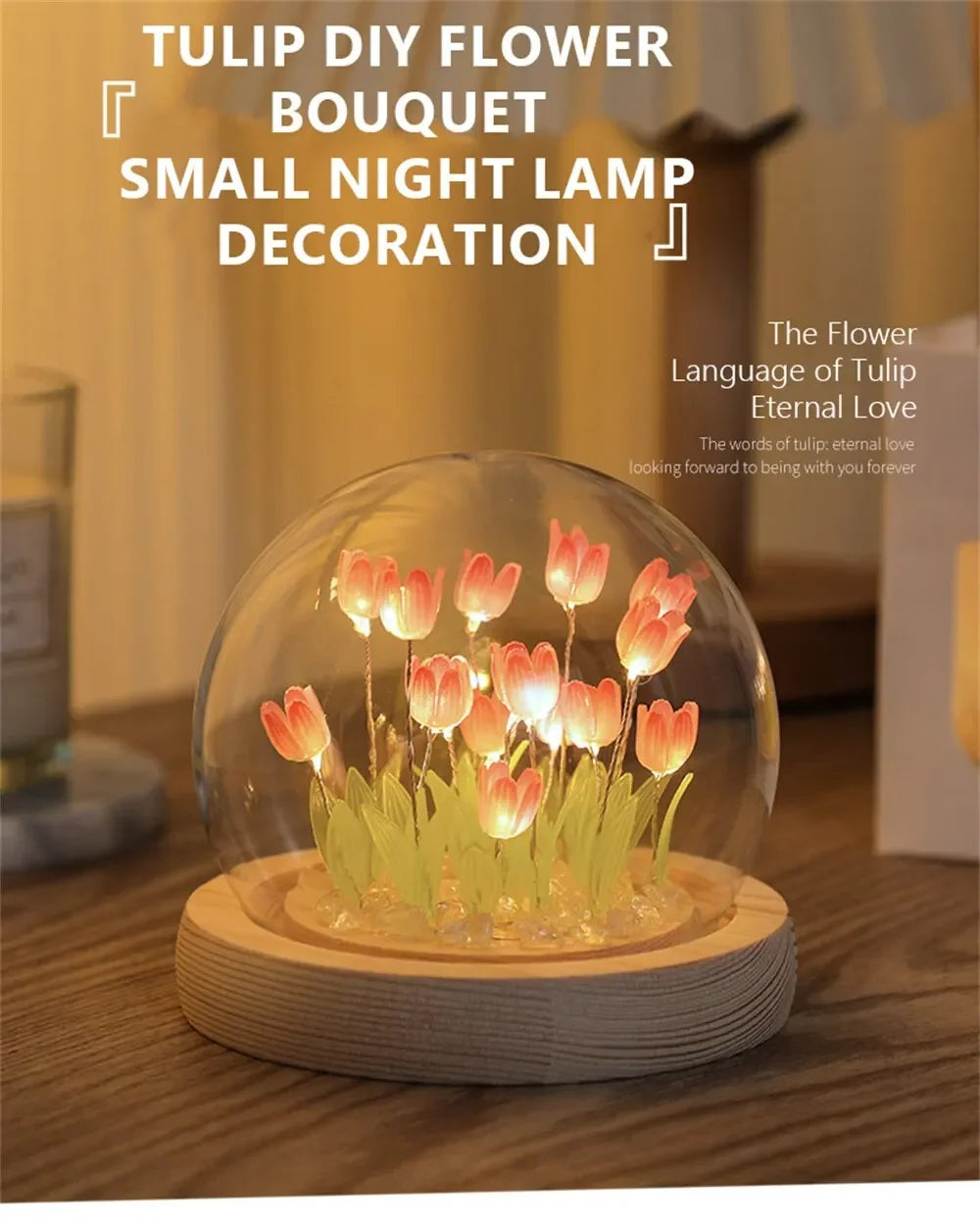 Handmade Artificial Tulip LED Night Light – DIY Transparent Cover Bedside Lamp | Home Decor & Ambient Lighting