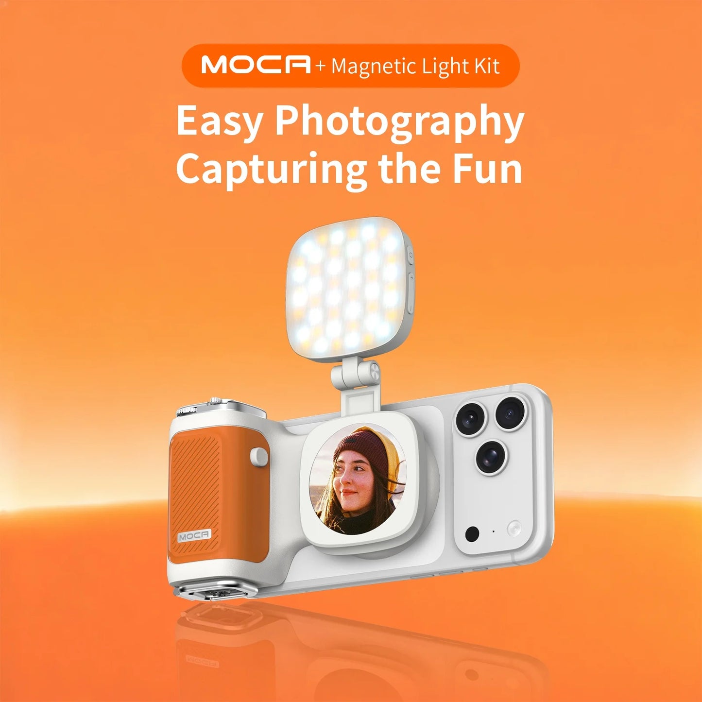iPhone Camera Assistant with 1-Click Lens Flip Shutter Grip, Detachable Charging Remote, Optional Fill Light & Mirror for Smartphones
