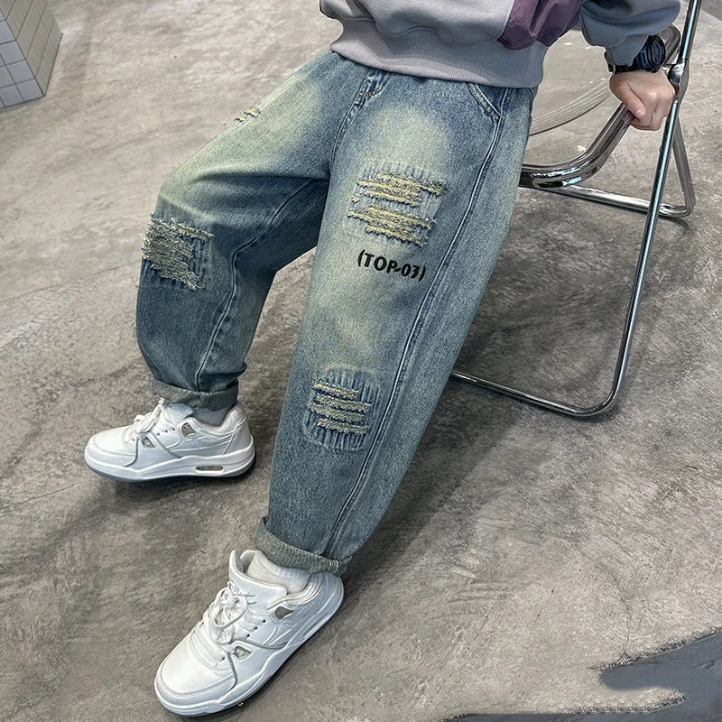 Autumn Boys' Loose Fit Jeans – Kids Baggy Denim Pants for Ages 4-14