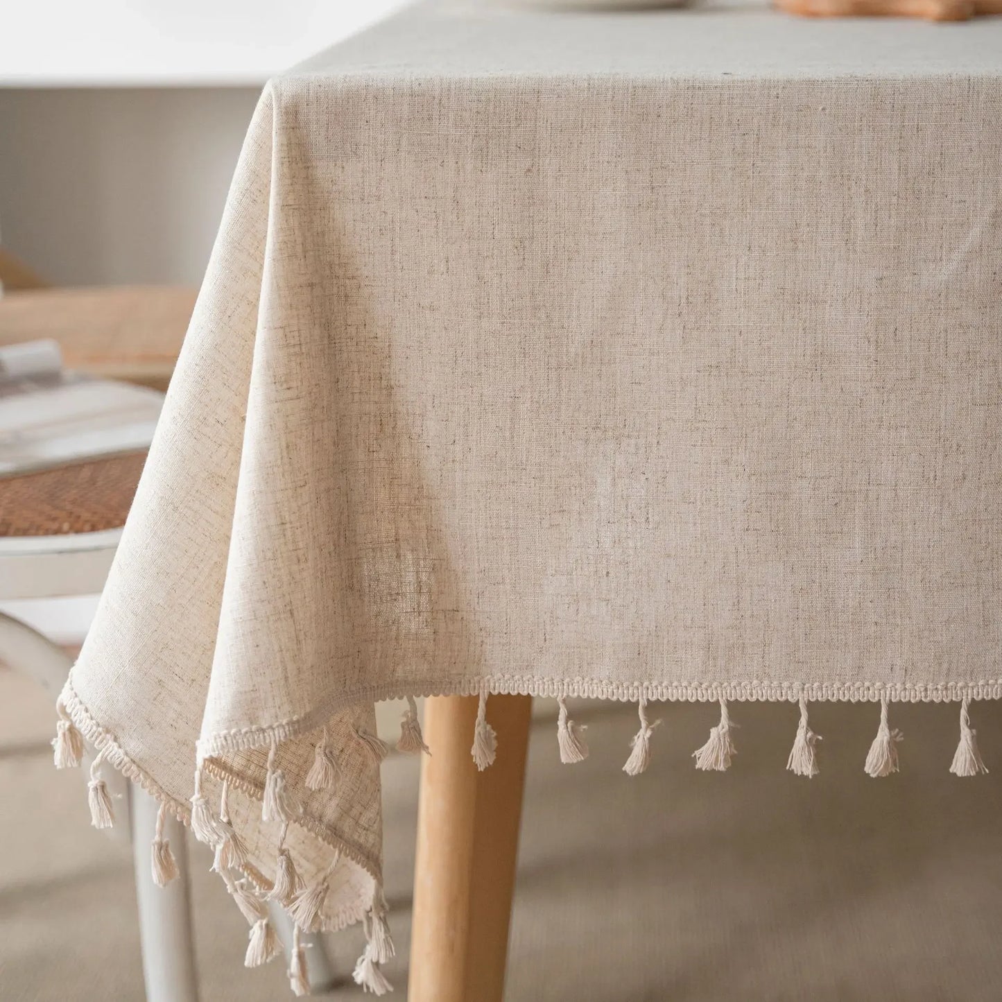Linen blend Tablecloth,Splice Technology,Jute Rope Lace Dust-Proof Table Cover,for Kitchen Dinning Party Tea Table  Decoration