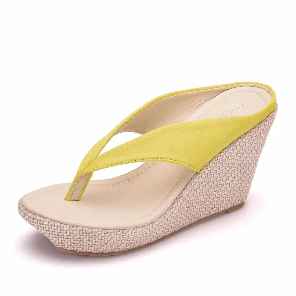 Women’s Platform Wedge Flip Flops – High Heel Beach Sandals, Boho Style, White & Pink