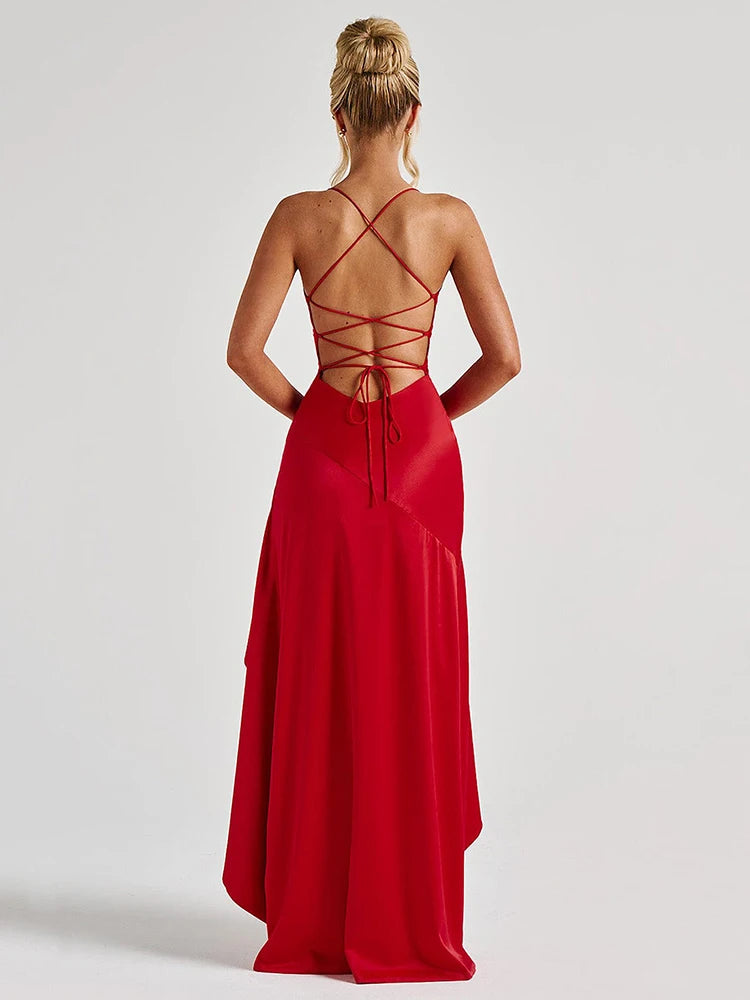 Elegant Spaghetti Strap Satin Split Maxi Dress for Women – Sexy Backless Bodycon Party & Evening Dress, Perfect for Summer Holidays & Beachwear
