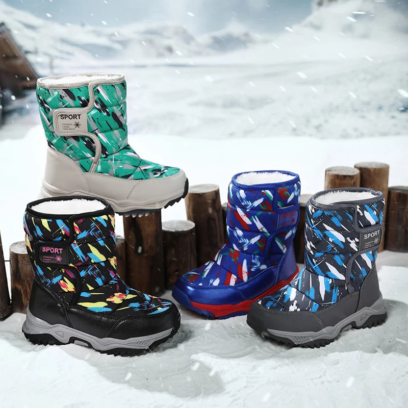 Kids Winter Snow Boots – Warm Plush-Lined Waterproof Ankle Boots for Boys & Girls | Non-Slip Outdoor Footwear for Cold Weather