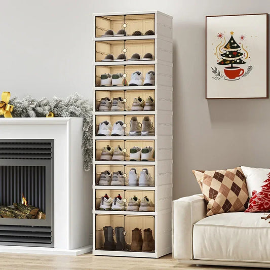 Foldable Shoe Storage Cabinet with Transparent Doors