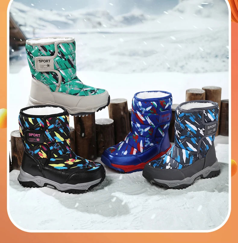 Kids Winter Snow Boots – Warm Plush-Lined Waterproof Ankle Boots for Boys & Girls | Non-Slip Outdoor Footwear for Cold Weather