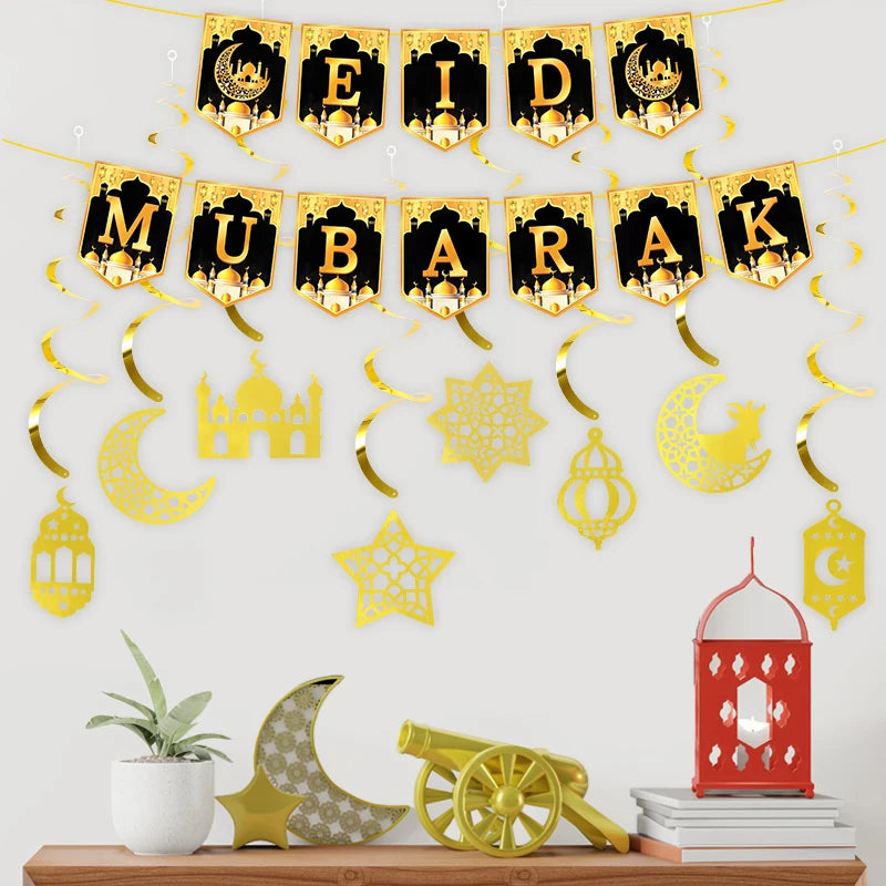 2025 Eid Mubarak Decor Banner Ramadan Mubarak Banner Ramadan Kareem Decoration for Home Islamic Muslim Party Eid Al Adha
